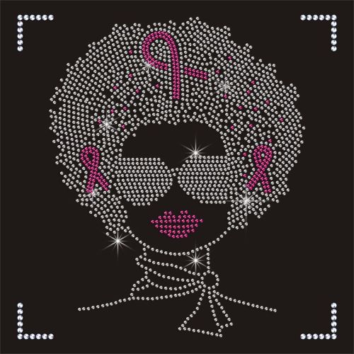 Wholesale Pink Ribbon Lady Rhinestone Transfer for Hoodies