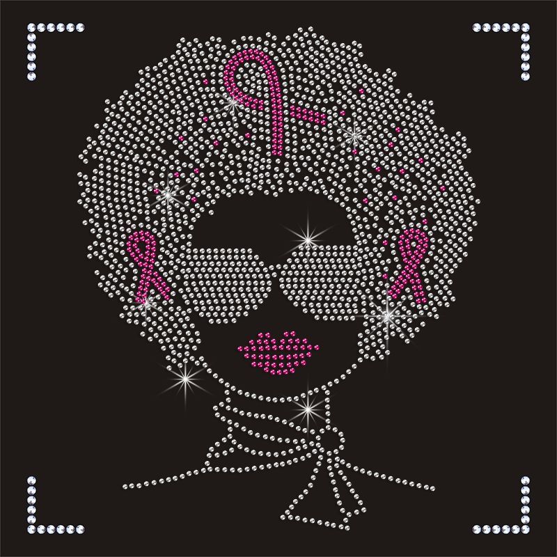 Wholesale Pink Ribbon Lady Rhinestone Transfer for Hoodies