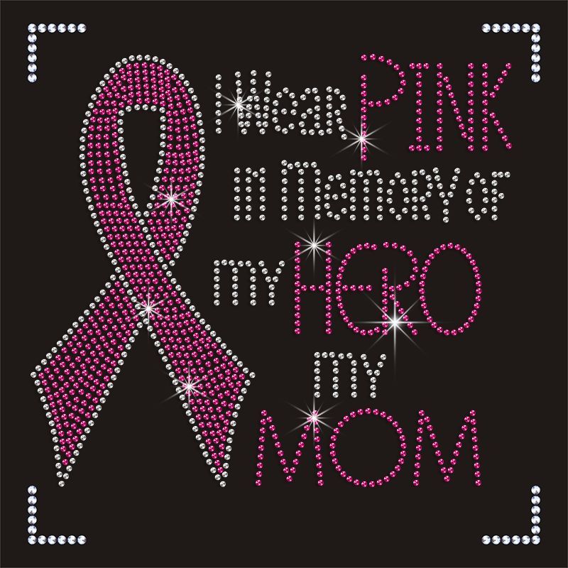 Factory in China Cheaper Pink Ribbon Rhinestone Transfer Motif for Mom