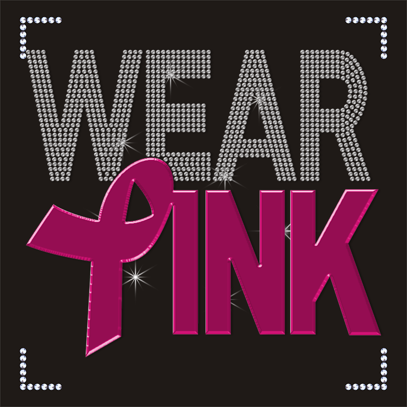 Wholesale Luxury Designs T Shirts Transfer Pink Ribbon Rhinestone Motif