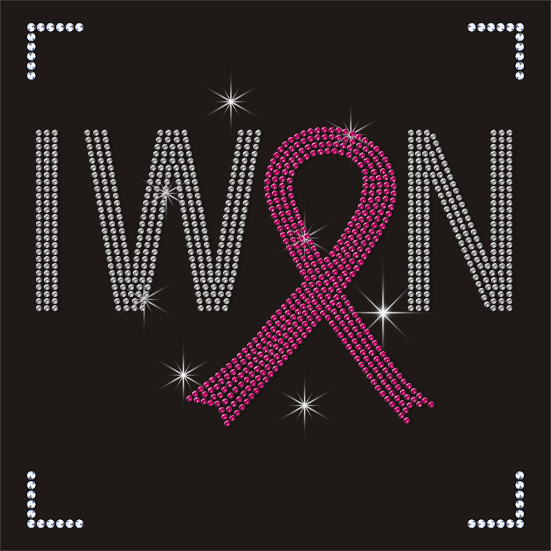 Custom Letters and Pink Ribbon Rhinestone Heat Transfer