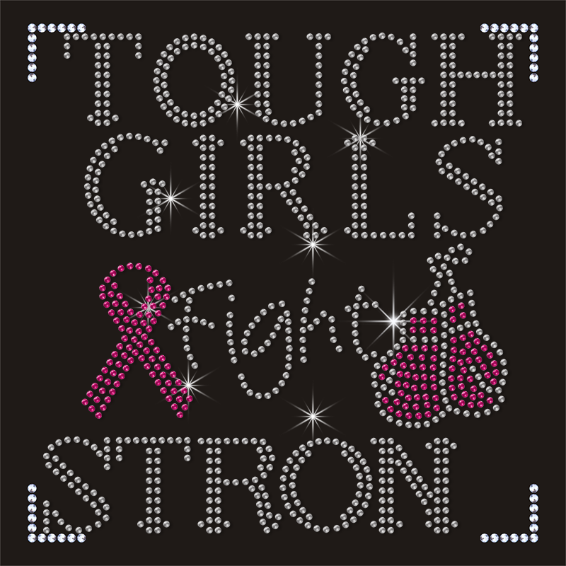 Custom Slogen Pink Ribbon Design Rhinestone Transfer for Hoodies