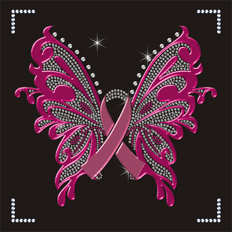 Bling Butterfly Motifs Pink Ribbon Rhinestone Transfer with Good Price