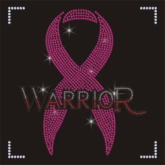 HOT Warrior Design Bling Pink Ribbon Rhinestone Heat Transfer