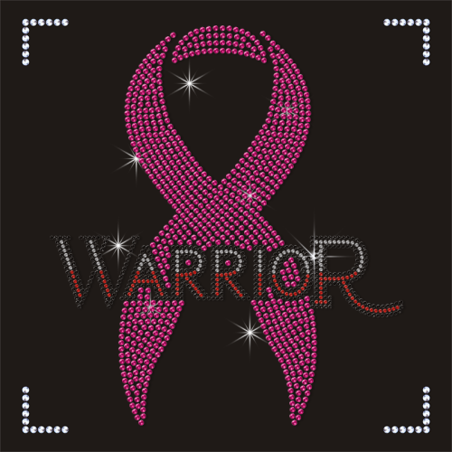 HOT Warrior Design Bling Pink Ribbon Rhinestone Heat Transfer