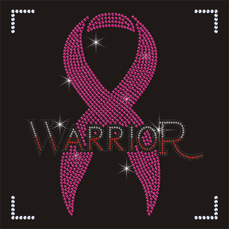 HOT Warrior Design Bling Pink Ribbon Rhinestone Heat Transfer