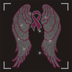 Latest Pink Ribbon and Wings Design Rhinestone Transfer for Clothes