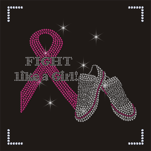 Fashionable Pink Ribbon Shoes Hotfix Rhinestones Transfer