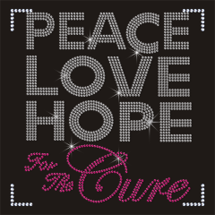 Custom Pink Ribbon Rhinestone Heat Transfer Peace and Love Bling Motifs