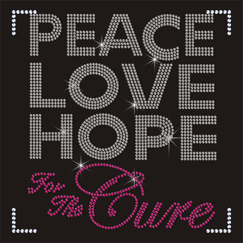 Custom Pink Ribbon Rhinestone Heat Transfer Peace and Love Bling Motifs