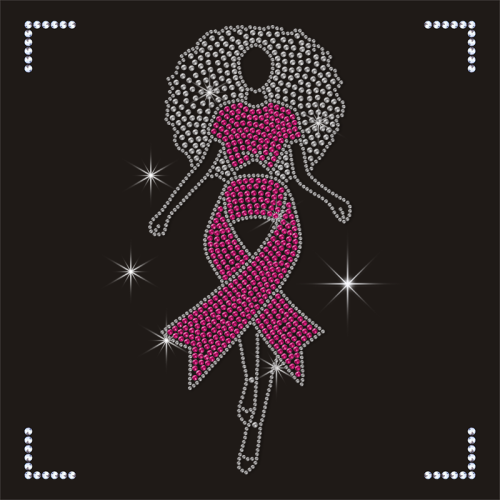 Pink Ribbon Lady Rhinestone Stickers Motif Heat Transfer Logo