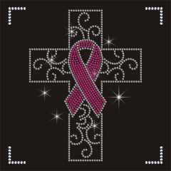 Pink Ribbon and Cross Custom Design Rhinestone Logo Transfer