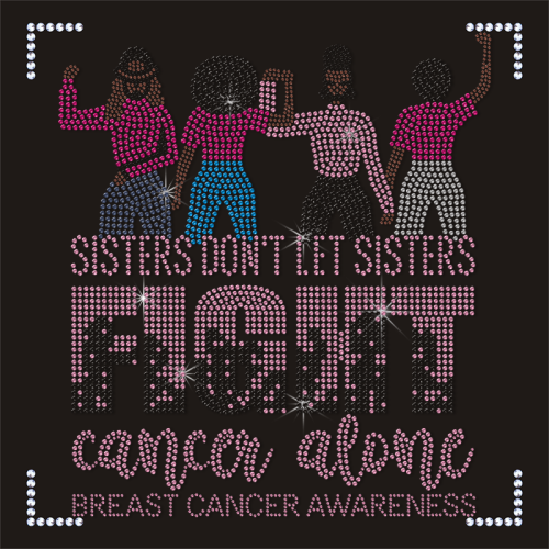 Hot Fix Pink Ribbon Rhinestone Transfer Girl's T-shirts with Breast Cancer Design Iron on Motif