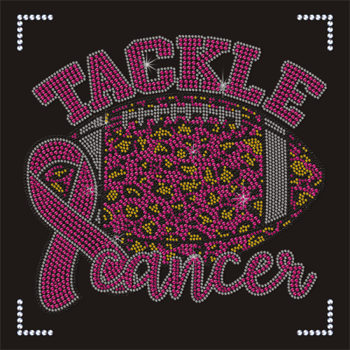 Pink Ribbon and Leopard Football Design Rhinestone Transfer for Clothing