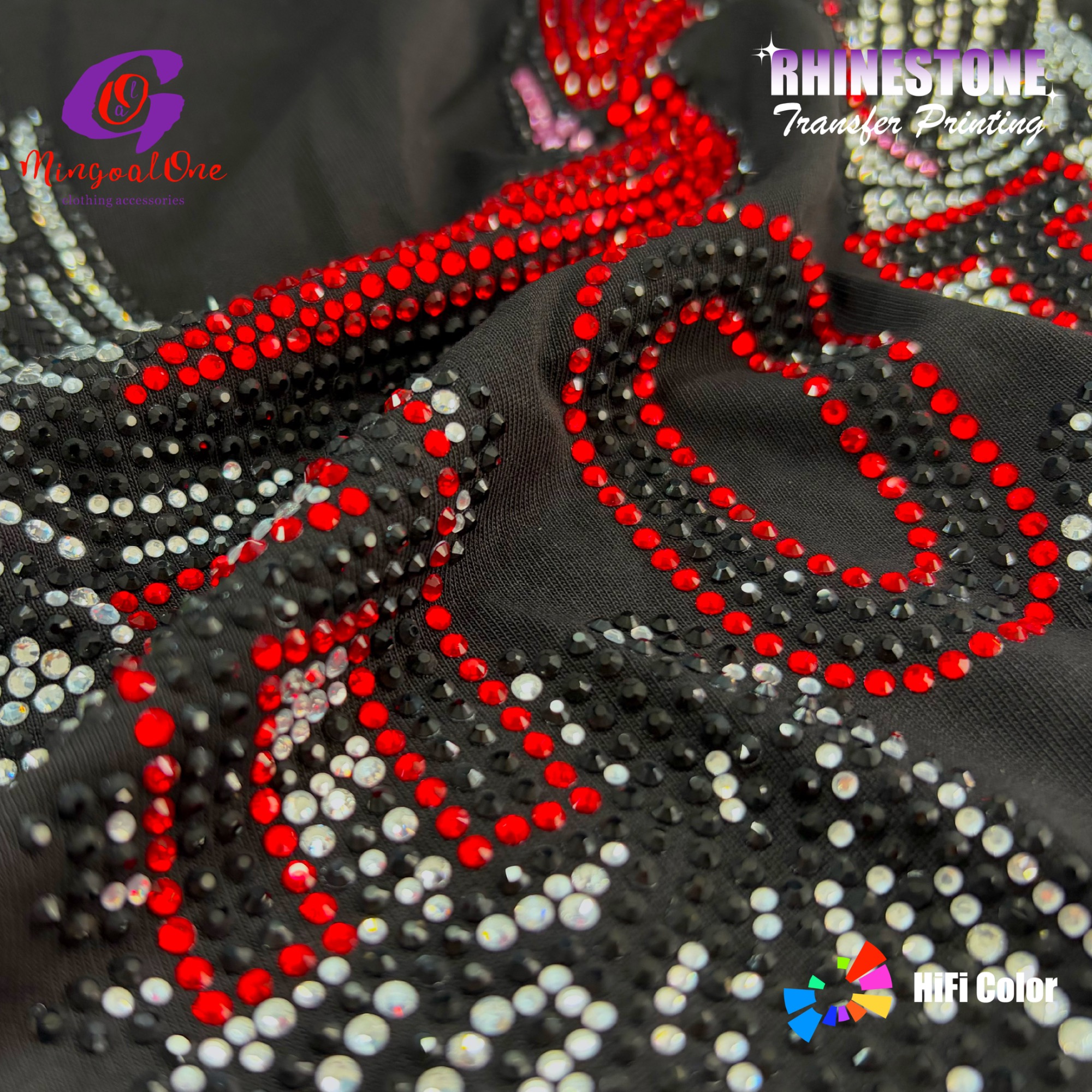 Trendy Custom Figure Rhinestone Heat Transfer Hotfix Bling Pattern Iron on Patch for Streetwear