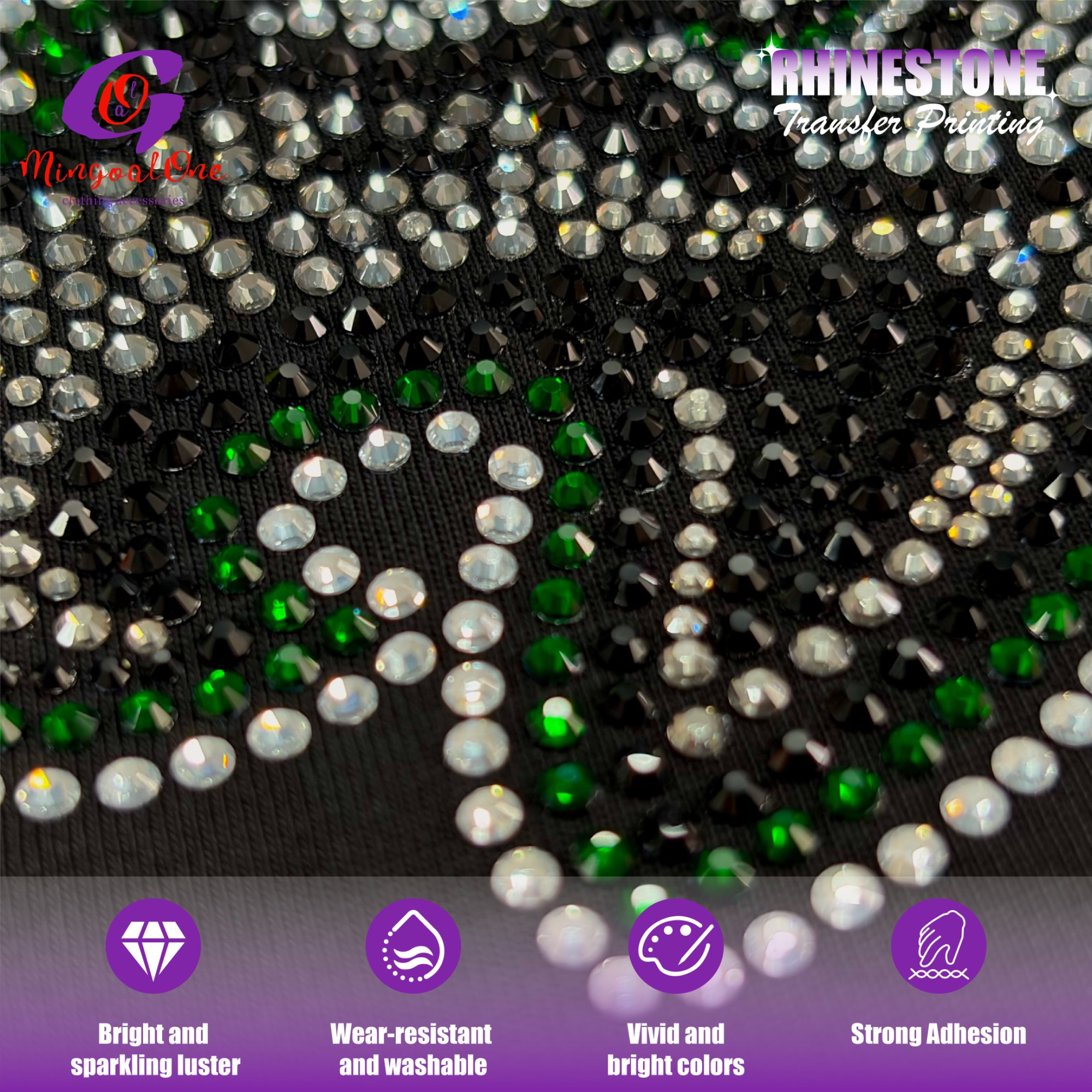 Low MOQ Washable AB Crystal Custom Logo Hotfix Rhinestone Transfer Iron on Motif for Cheer Uniform T-shirt