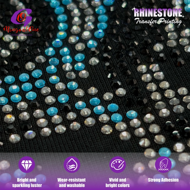 Low MOQ Washable AB Crystal Custom Logo Hotfix Rhinestone Transfer Iron on Motif for Cheer Uniform T-shirt