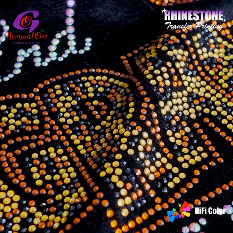 Low MOQ Washable AB Crystal Custom Logo Hotfix Rhinestone Transfer Iron on Motif for Cheer Uniform T-shirt