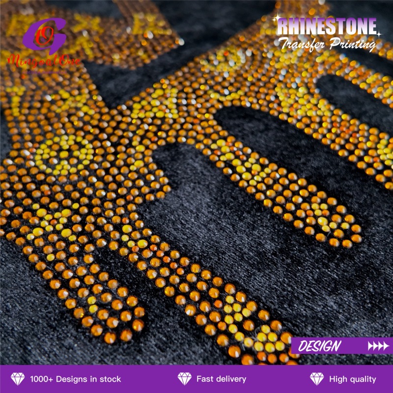 Custom Alphabet Number Bling Rhinestone Heat Transfer Low MOQ Washable Crystal Hot Fix Applique for Brand Garment