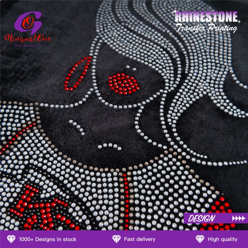 Trendy Custom Figure Rhinestone Heat Transfer Hotfix Bling Pattern Iron on Patch for Streetwear