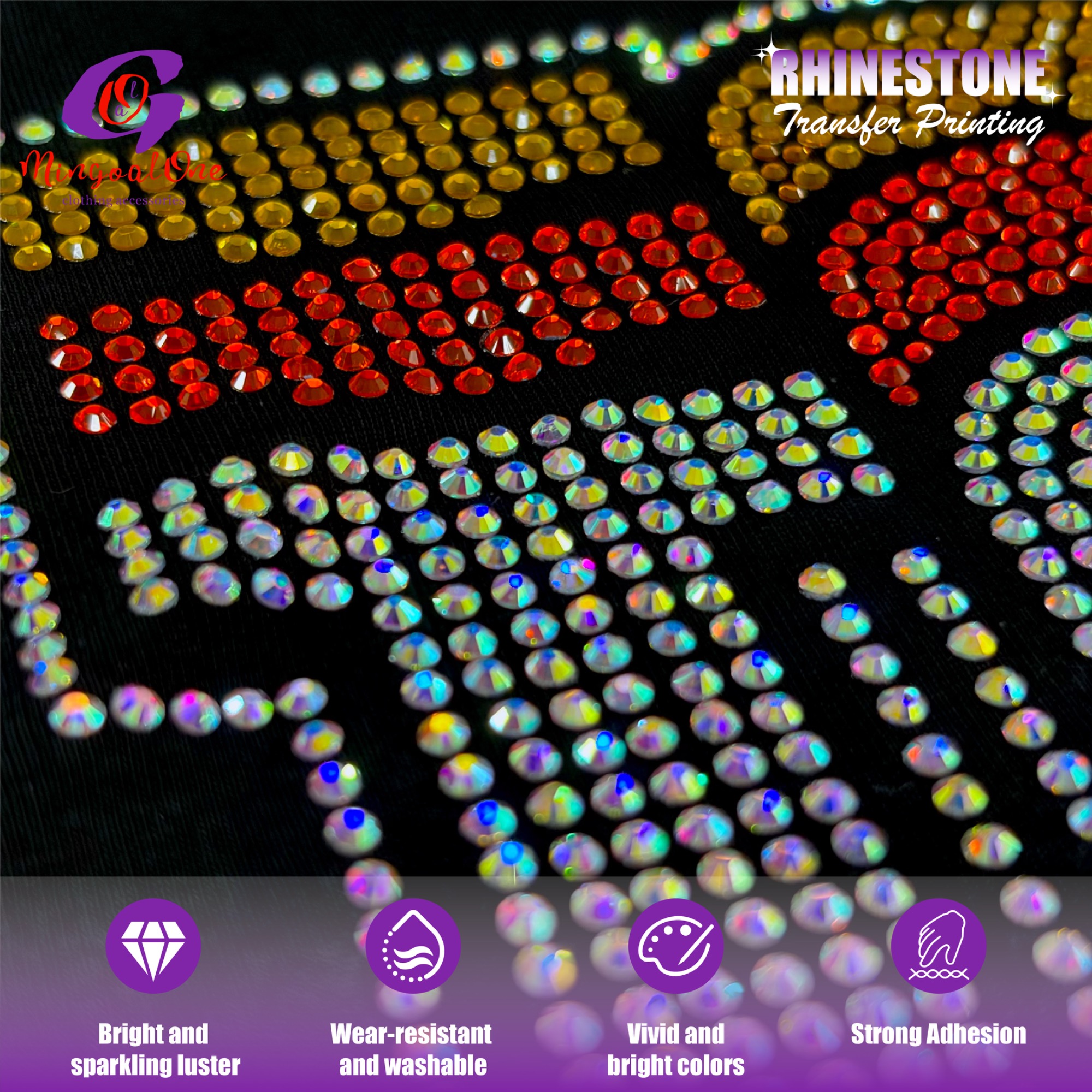 Full Cover Thick Rhinestone Hotfix Transfer Custom 3D Raised Crystal Iron on Decal Long Lasting for Formal Outfits