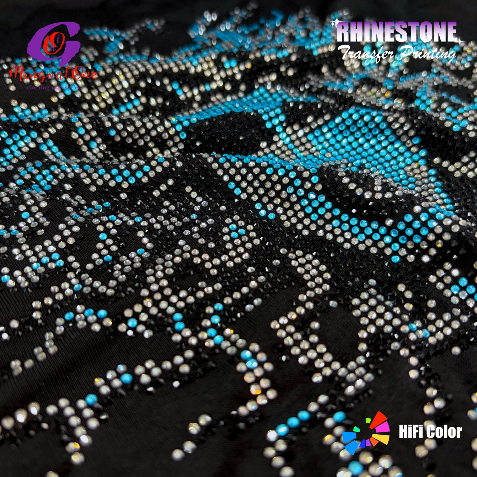 Low MOQ Washable AB Crystal Custom Logo Hotfix Rhinestone Transfer Iron on Motif for Cheer Uniform T-shirt
