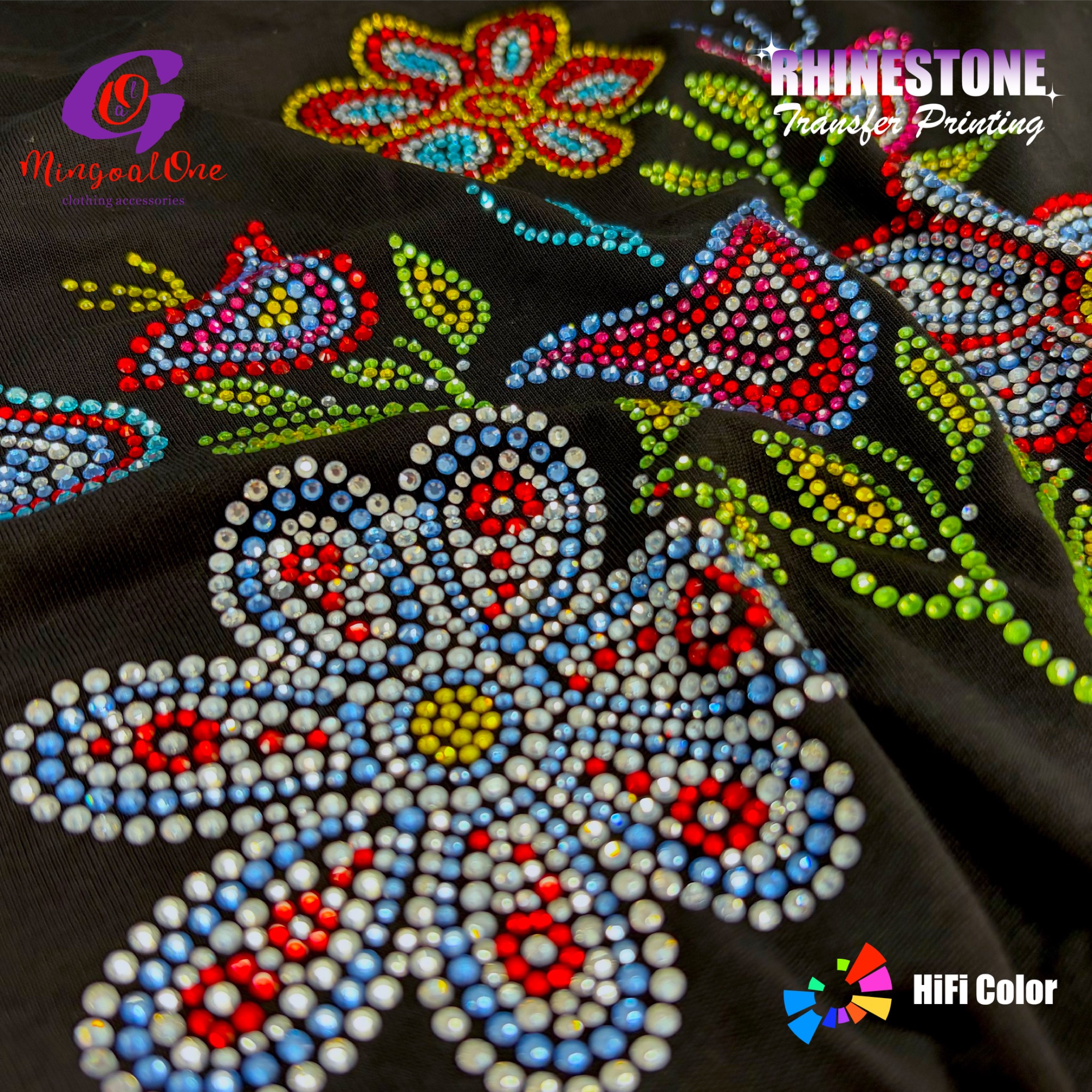 3D Stereo Custom Brand Logo Rhinestone Transfer High Adhesive Hotfix Iron on Patch for Streetwear