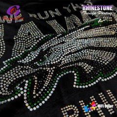 Low MOQ Washable AB Crystal Custom Logo Hotfix Rhinestone Transfer Iron on Motif for Cheer Uniform T-shirt