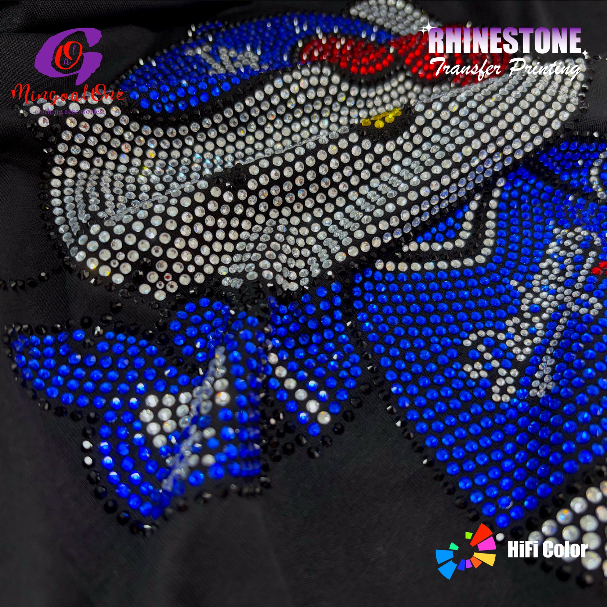 Trendy Custom Figure Rhinestone Heat Transfer Hotfix Bling Pattern Iron on Patch for Streetwear