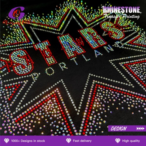 Low MOQ Washable AB Crystal Custom Logo Hotfix Rhinestone Transfer Iron on Motif for Cheer Uniform T-shirt