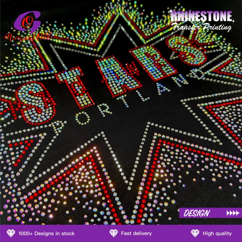 Low MOQ Washable AB Crystal Custom Logo Hotfix Rhinestone Transfer Iron on Motif for Cheer Uniform T-shirt