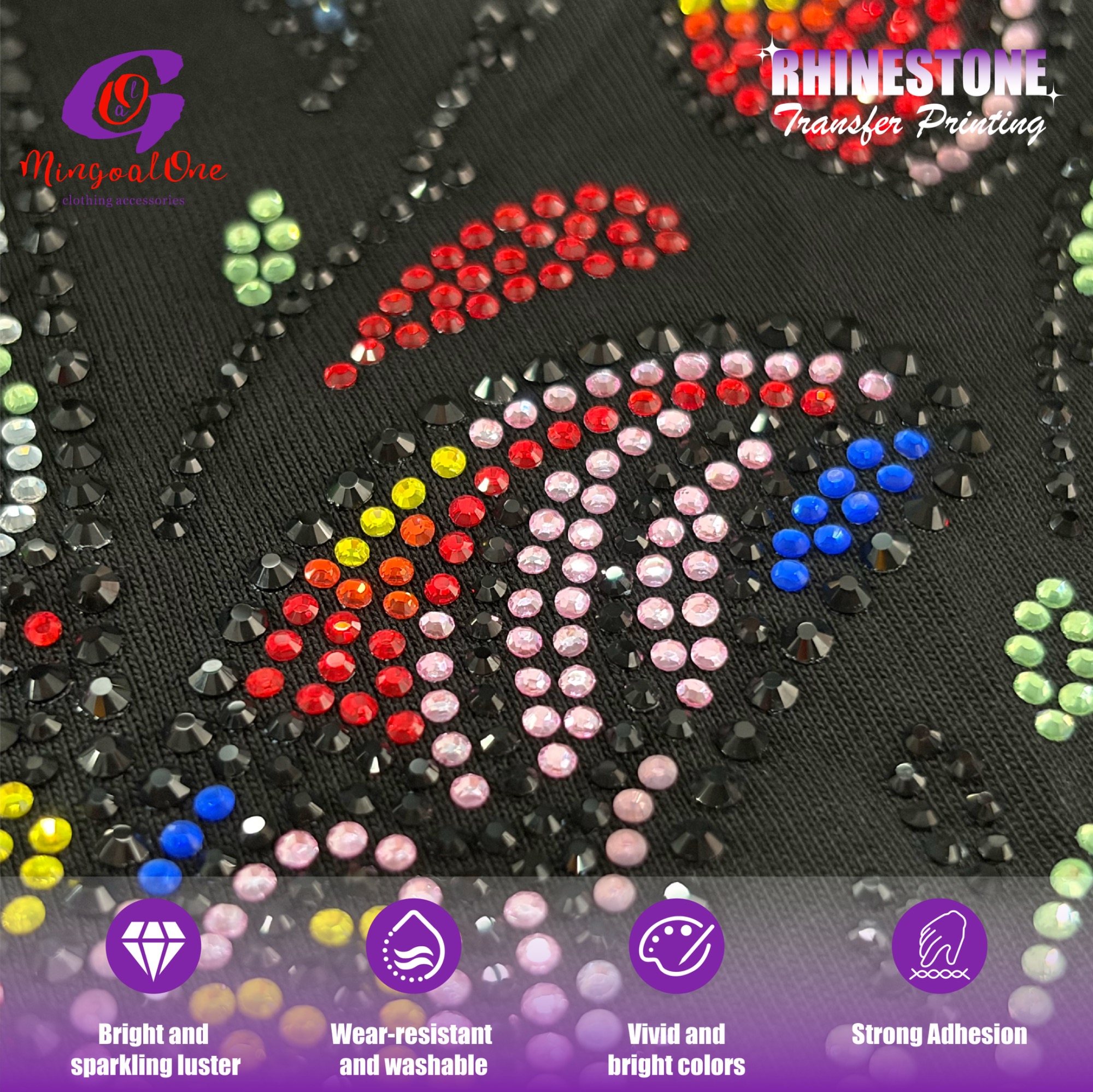 3D Stereo Custom Brand Logo Rhinestone Transfer High Adhesive Hotfix Iron on Patch for Streetwear