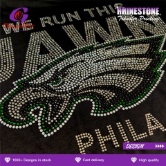Low MOQ Washable AB Crystal Custom Logo Hotfix Rhinestone Transfer Iron on Motif for Cheer Uniform T-shirt