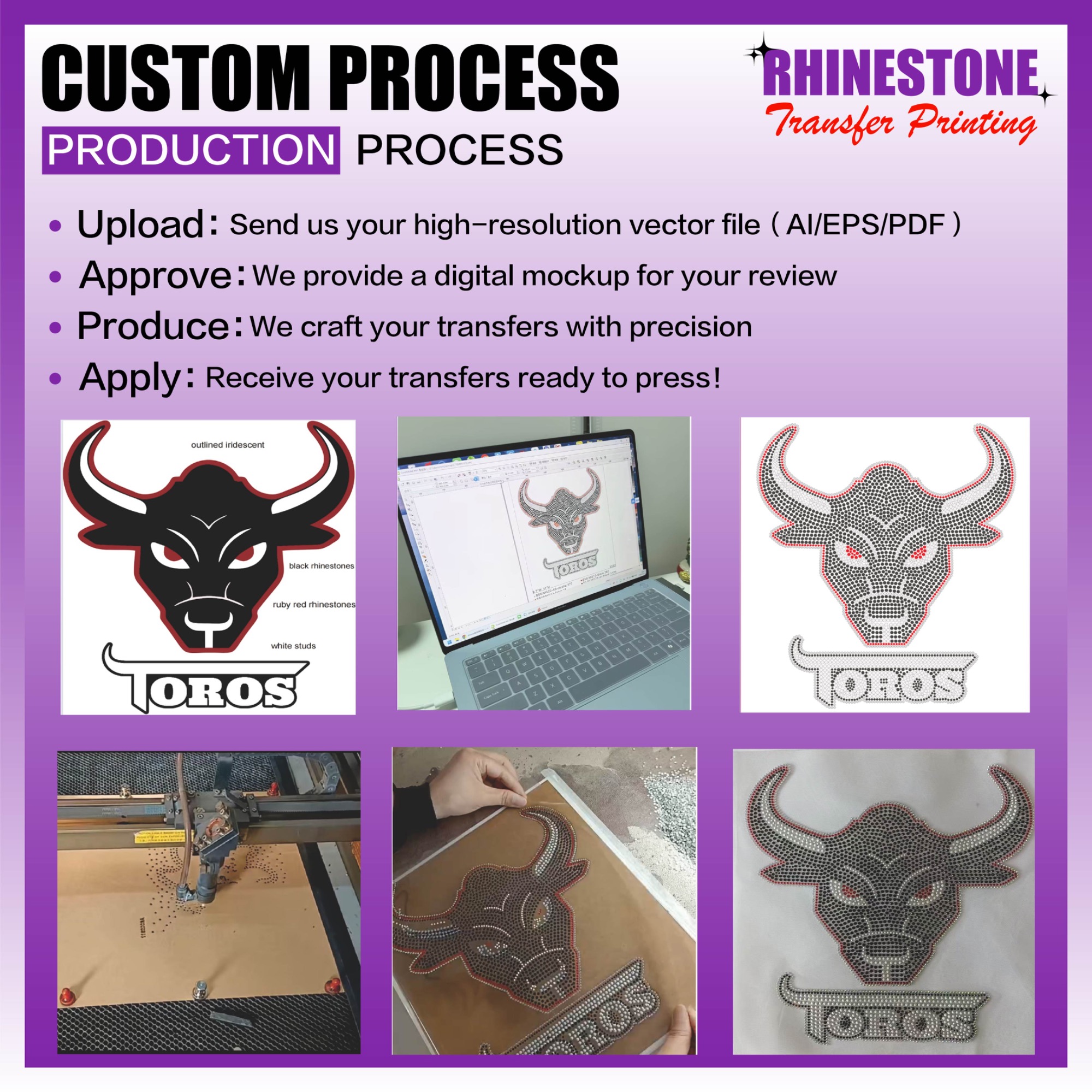 Custom Art Pattern Rhinestone Hotfix Transfer High Gloss Crystal Iron on Patch for Fashion Designer Brand