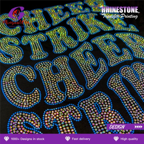 Low MOQ Washable AB Crystal Custom Logo Hotfix Rhinestone Transfer Iron on Motif for Cheer Uniform T-shirt