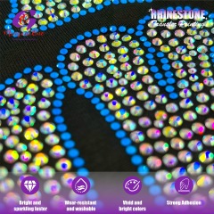 Low MOQ Washable AB Crystal Custom Logo Hotfix Rhinestone Transfer Iron on Motif for Cheer Uniform T-shirt