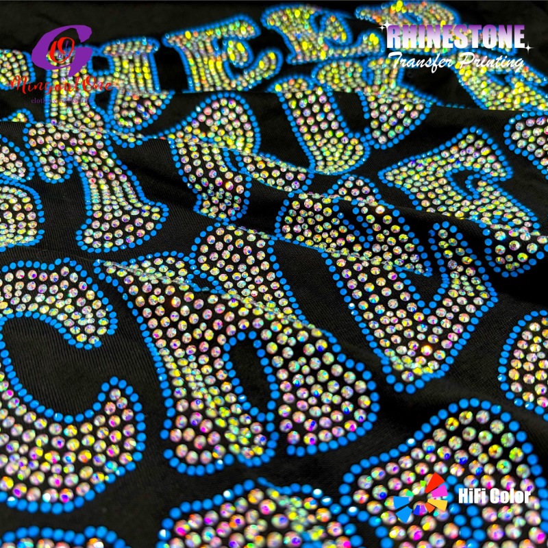 Low MOQ Washable AB Crystal Custom Logo Hotfix Rhinestone Transfer Iron on Motif for Cheer Uniform T-shirt