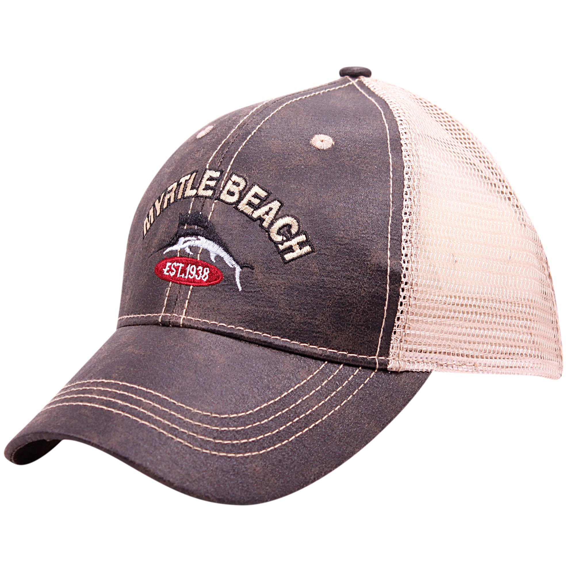 Faux Leather Mesh Back Souvenirs Hats