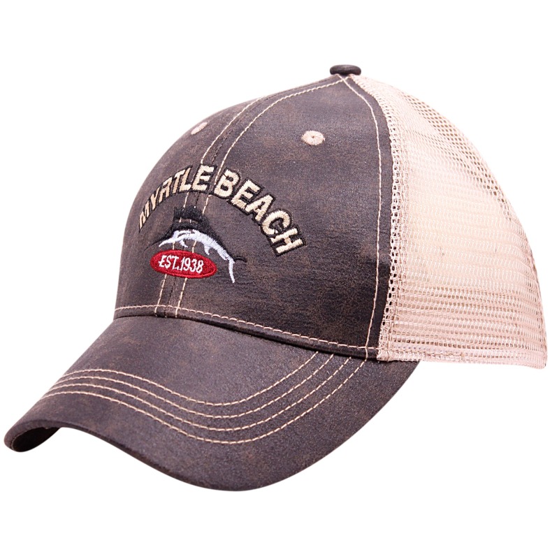 Faux Leather Mesh Back Souvenirs Hats