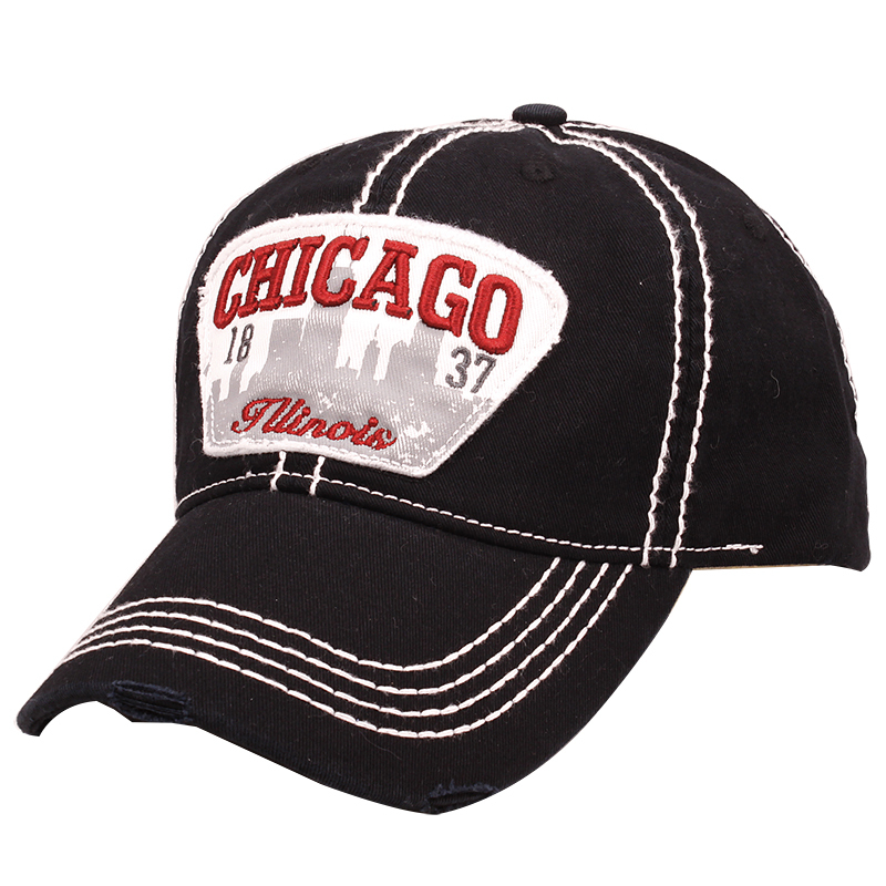 Heavy Stitching Distressed Pigment Dye Souvenir Caps