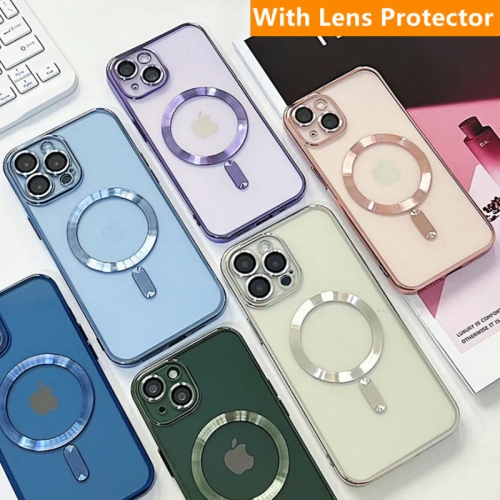 iPhone 12 - 14 Pro Max Luxury Plated Clear Magsafe Case with Camera Protective Lens