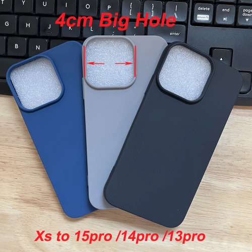 4cm Big Camera Hole Silicone Case for X/XS to 15 Pro Housing, X/XS to 13 Pro 14 Pro Protective Shell