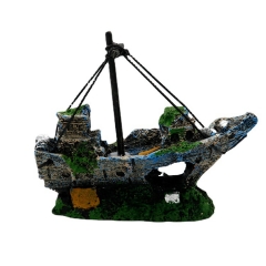 Aquarium Decoration Shipwreck Pirate Boat Sunken Ship Fish Shelter for Small Medium Fish Tank Landscaping Garden Pond Ornament