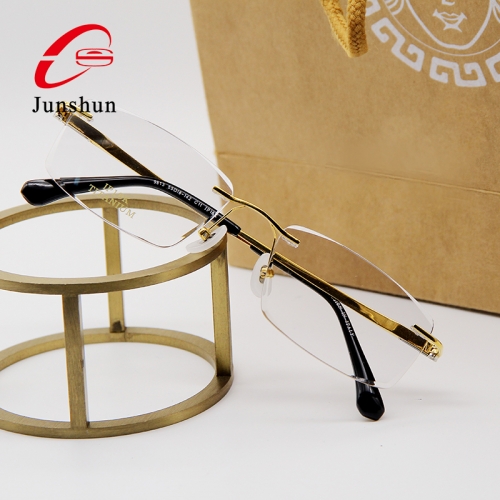 9813 - Natural jade & agate screwless rimless in business style high quality titanium for Men