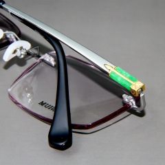 9813 - Natural jade & agate screwless rimless in business style high quality titanium for Men