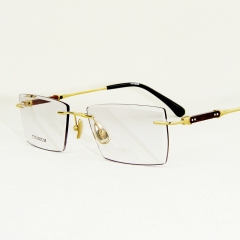 99960- Young business style natural sandalwood rimless titanium frame for Men