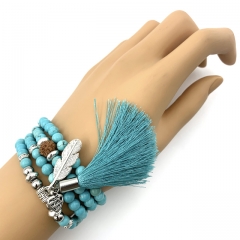 Mala beads necklace / wrap bracelet Turquoise with Rudraksha