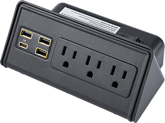 PLUGIN model SH001-19D,desktop power strip extension leads with 3 US socket outlets and 3 USB fast charging ports,type-c charge port,usb-c charge port