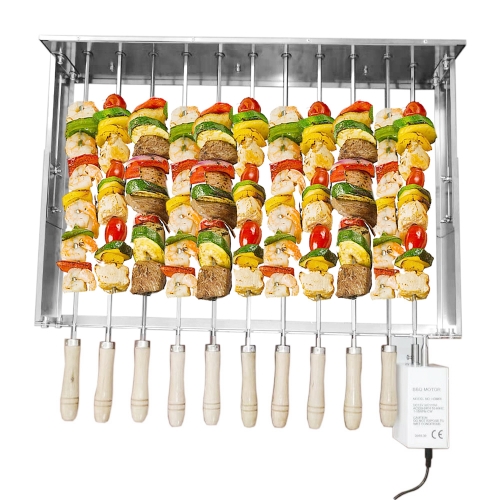 Barbecue Skewer Shish Kabob Set Automatic Rotating Rotisserie BBQ Grill Rack Set with Rotisserie Motor, 11pcs 23" Skewers Grill Rack Set