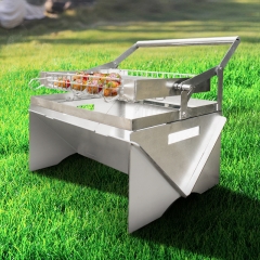 360° Rotating Charcoal Grills Stainless Steel Flipping Barbecue Grill Portable Smoker Grill with Foldable Legs for Camping Picnics Garden Beach Party